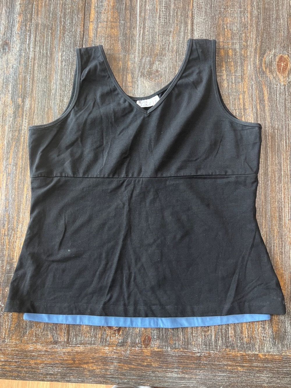 Women with Control Black V-Neck Tank Top with Blue Hem Trim